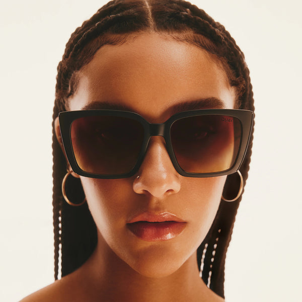 QUAY Front Cover Sunglasses - Matte Black/Brown Yellow