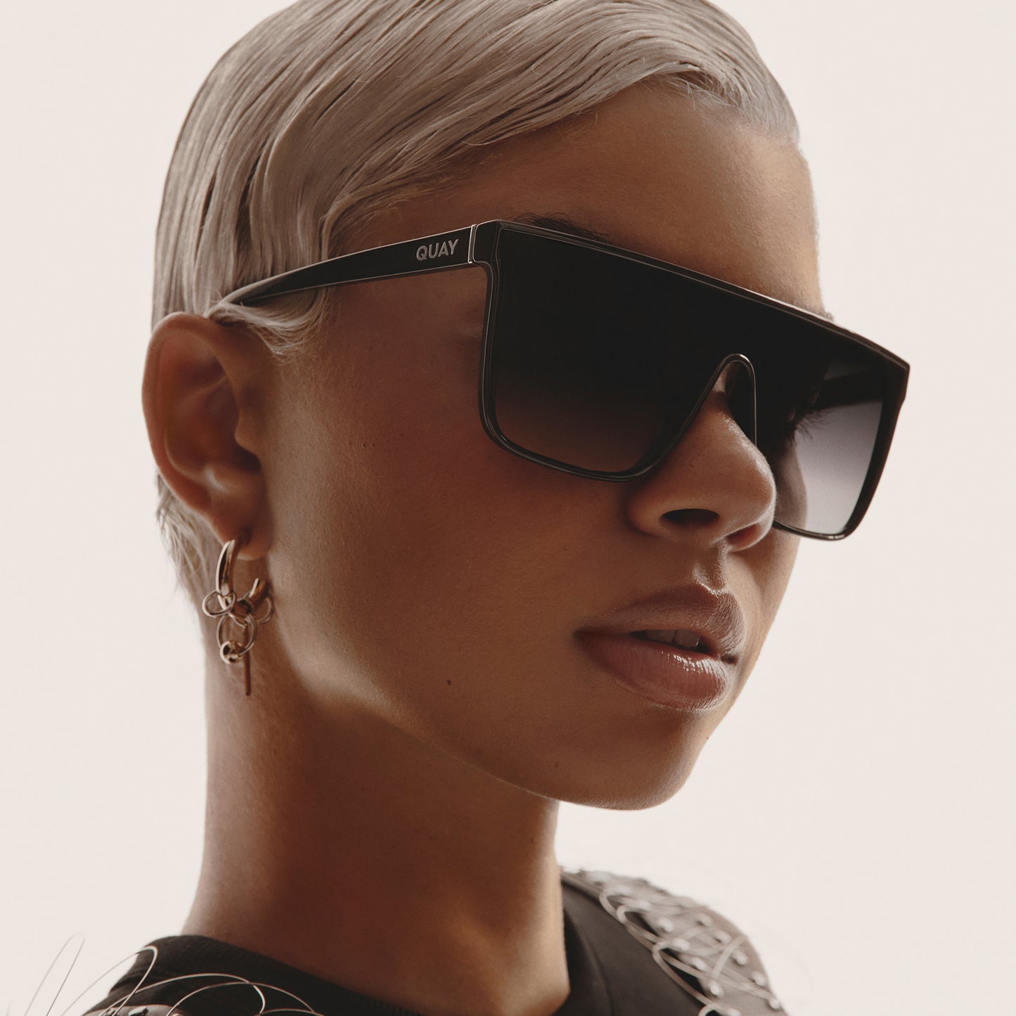 QUAY Nightfall Medium Sunglasses - Black/Black Plum Pink