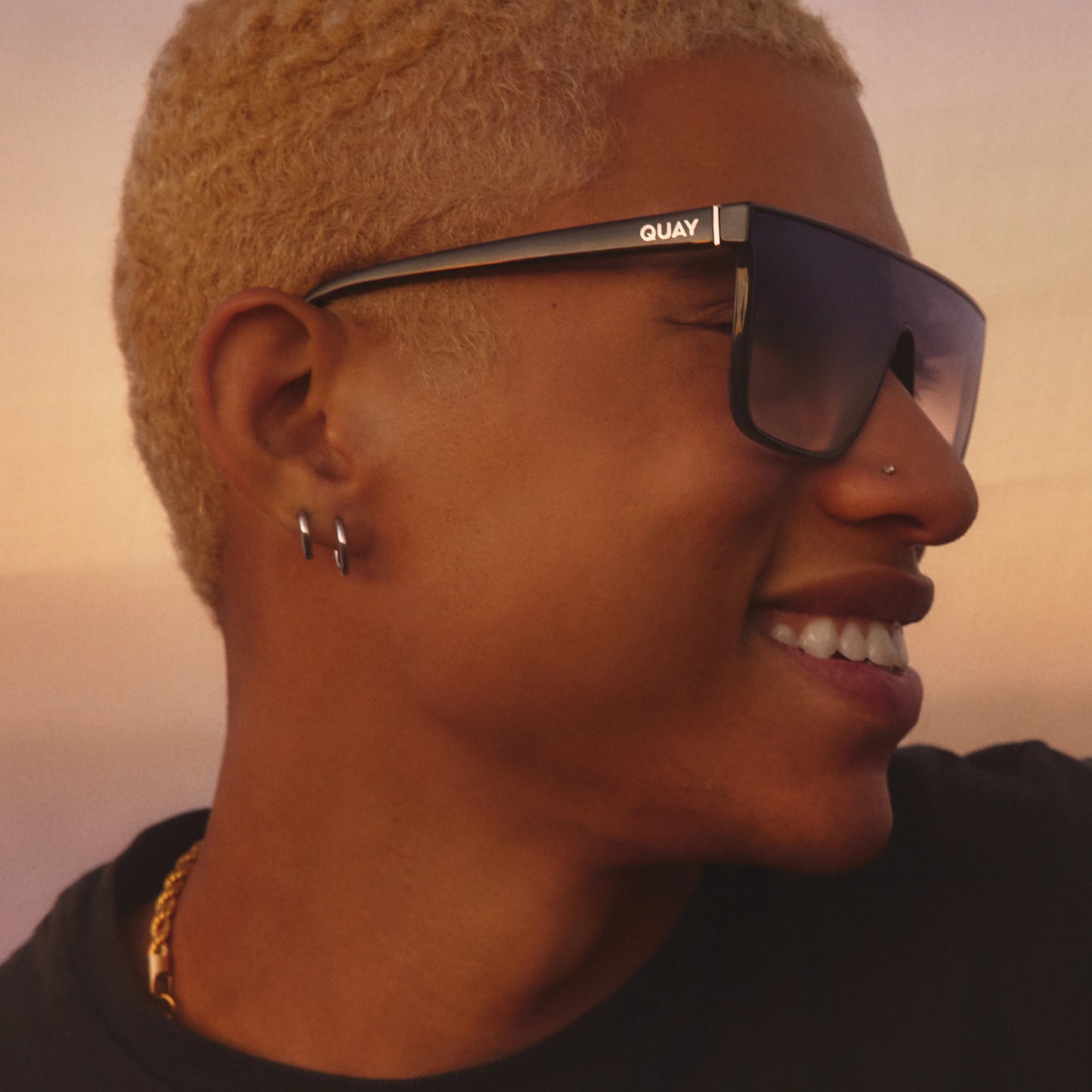 QUAY Nightfall Medium Sunglasses - Black/Dusk Pink (Exclusive Colourway)