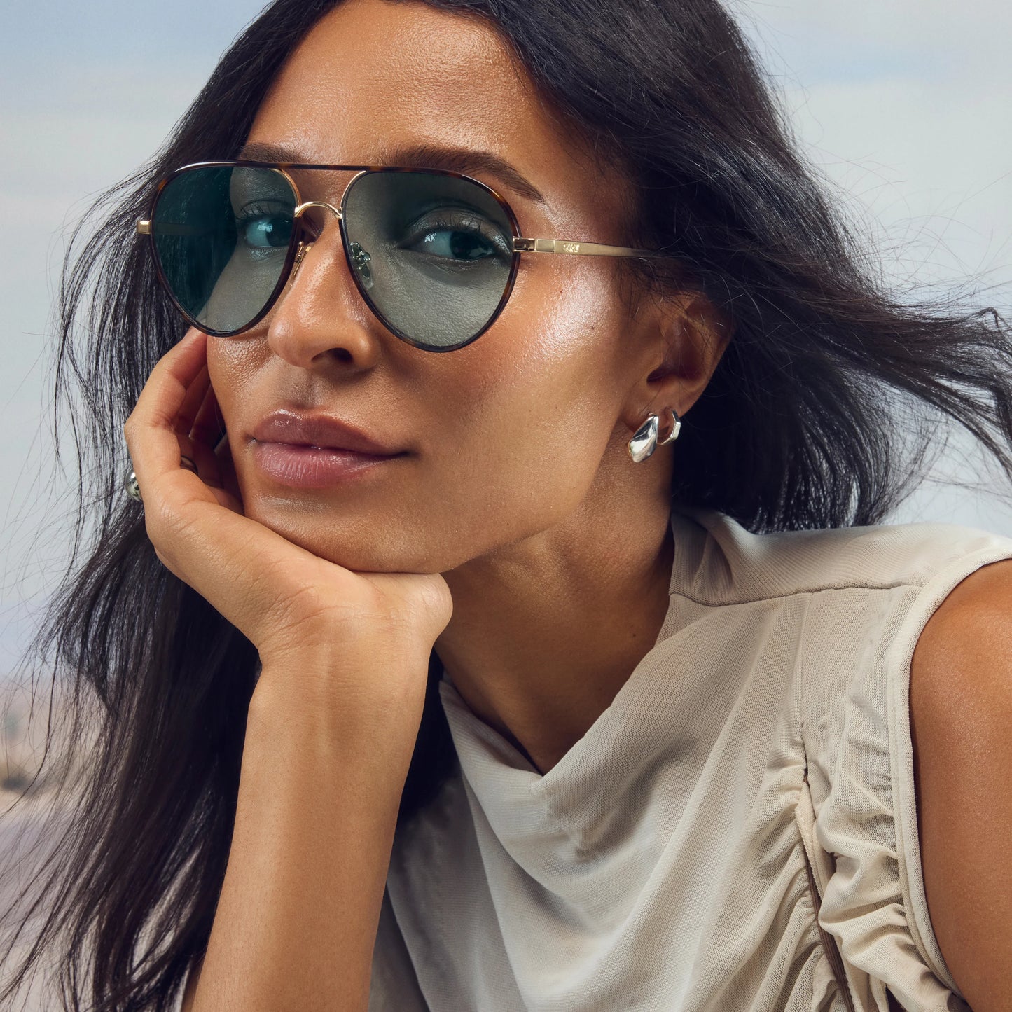 QUAY Say Less Sunglasses - Amber Tort/Aqua