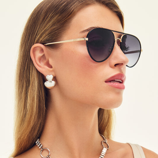 QUAY Say Less Sunglasses - Black Gold/Smoke