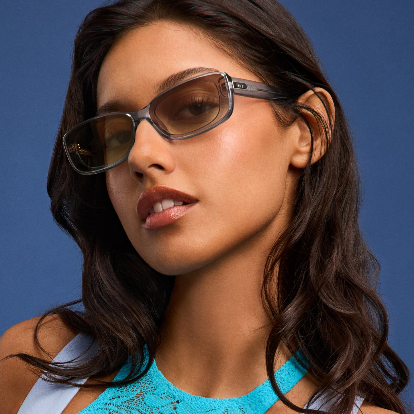 QUAY Vibe Check Sunglasses - Pale Blue/Sepia