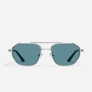 QUAY En Route Sunglasses - Brushed Silver/Turquoise