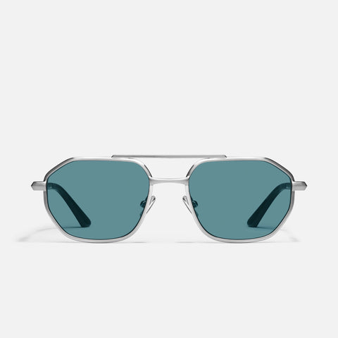 QUAY En Route Sunglasses - Brushed Silver/Turquoise