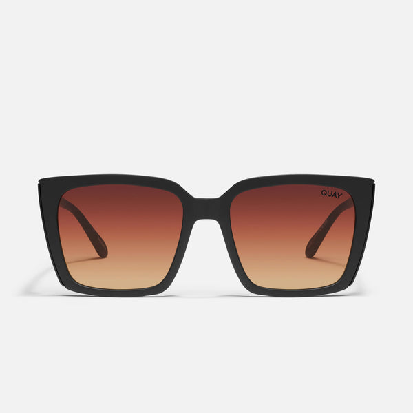 QUAY Front Cover Sunglasses - Matte Black/Brown Yellow