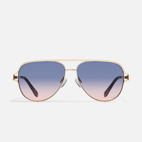 QUAY High Key Twist Sunglasses - Gold/Blue Rose