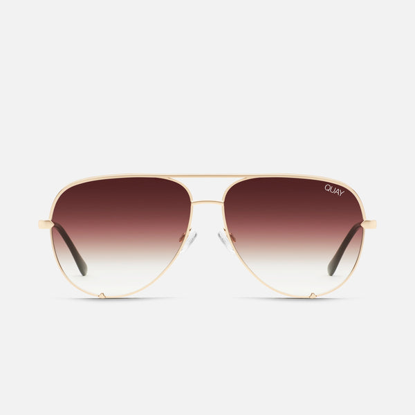 QUAY High Key Large Sunglasses - Gold/Brown Fade