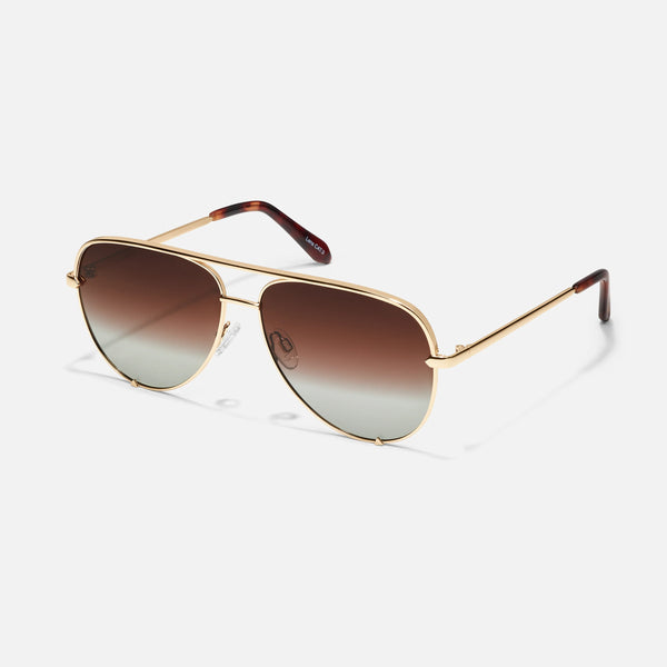 QUAY High Key Large Sunglasses - Gold/Brown Fade Polarized
