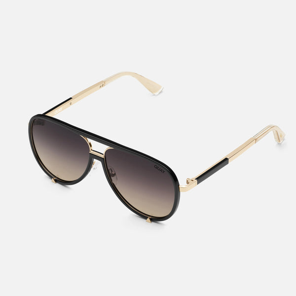 QUAY High Profile Luxe Sunglasses - Black Gold/Smoke Taupe Polarized