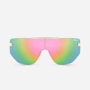 QUAY On The Edge Sunglasses - Bone/Pink Mirror Polarized