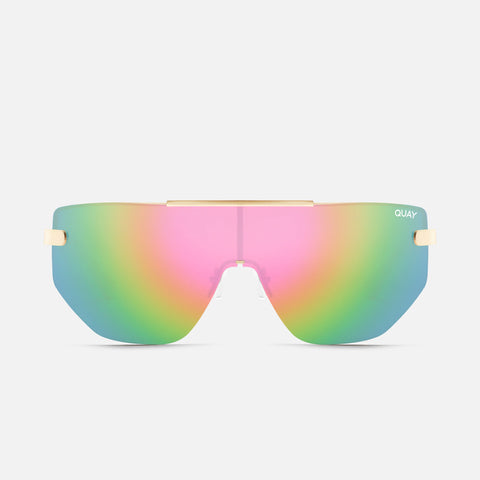 QUAY On The Edge Sunglasses - Bone/Pink Mirror Polarized