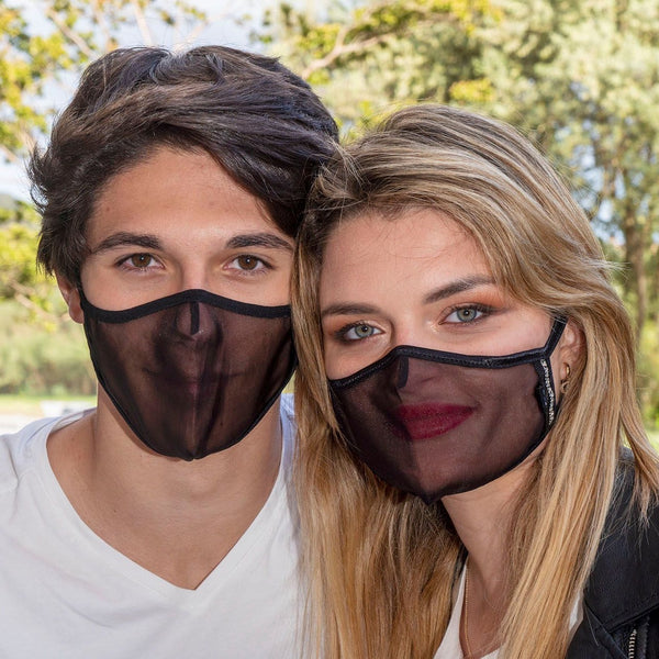 XULA Unisex 2 Black - Reusable Transparent Mask with Black Fabric & Black Trim - PresenceConcept.com