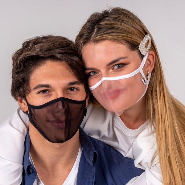 XULA Unisex 2 Black - Reusable Transparent Mask with Black Fabric & Black Trim - PresenceConcept.com