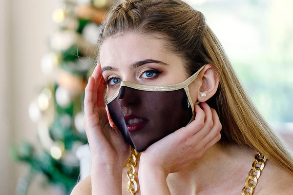 SUPERXULA AURUM BLACK - Certified Reusable Transparent Mask with Gold Trim & Black Fabric