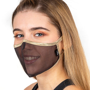 SUPERXULA AURUM BLACK - Certified Reusable Transparent Mask with Gold Trim & Black Fabric