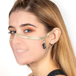 SUPERXULA AURUM - Certified Reusable Transparent Mask with Gold Trim & Nude Fabric