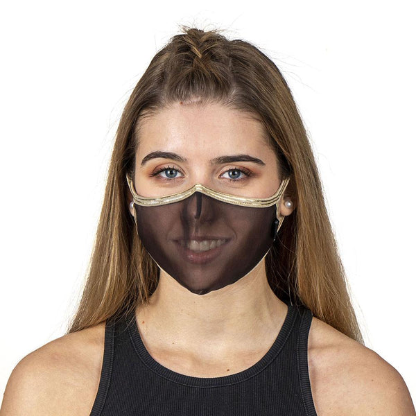 SUPERXULA AURUM BLACK - Certified Reusable Transparent Mask with Gold Trim & Black Fabric