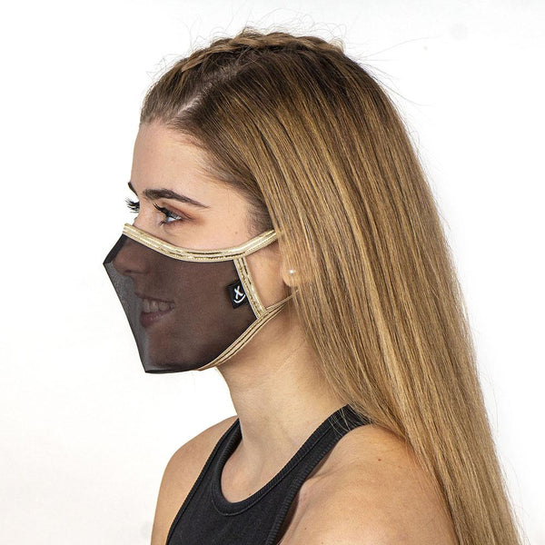 SUPERXULA AURUM BLACK - Certified Reusable Transparent Mask with Gold Trim & Black Fabric