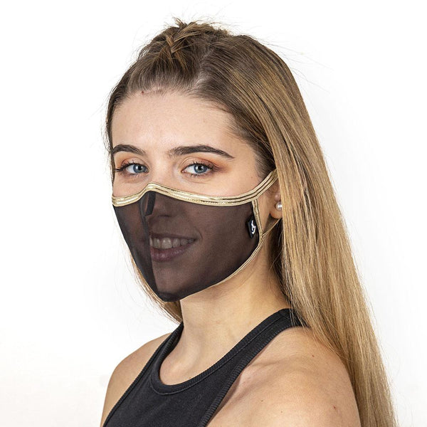 SUPERXULA AURUM BLACK - Certified Reusable Transparent Mask with Gold Trim & Black Fabric