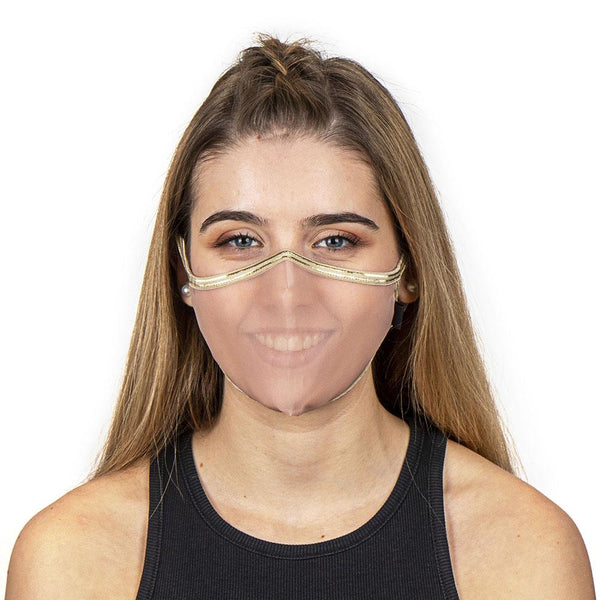 SUPERXULA AURUM - Certified Reusable Transparent Mask with Gold Trim & Nude Fabric