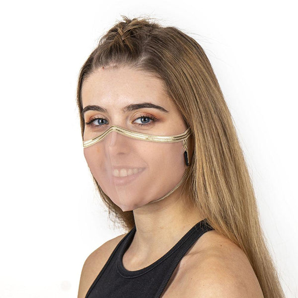 SUPERXULA AURUM - Certified Reusable Transparent Mask with Gold Trim & Nude Fabric