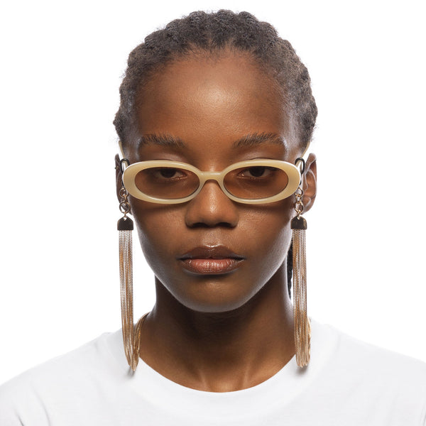 LE SPECS Y2K LAYERED CHAIN Shiny Light Gold  Sunglasses | PresenceConcept.com