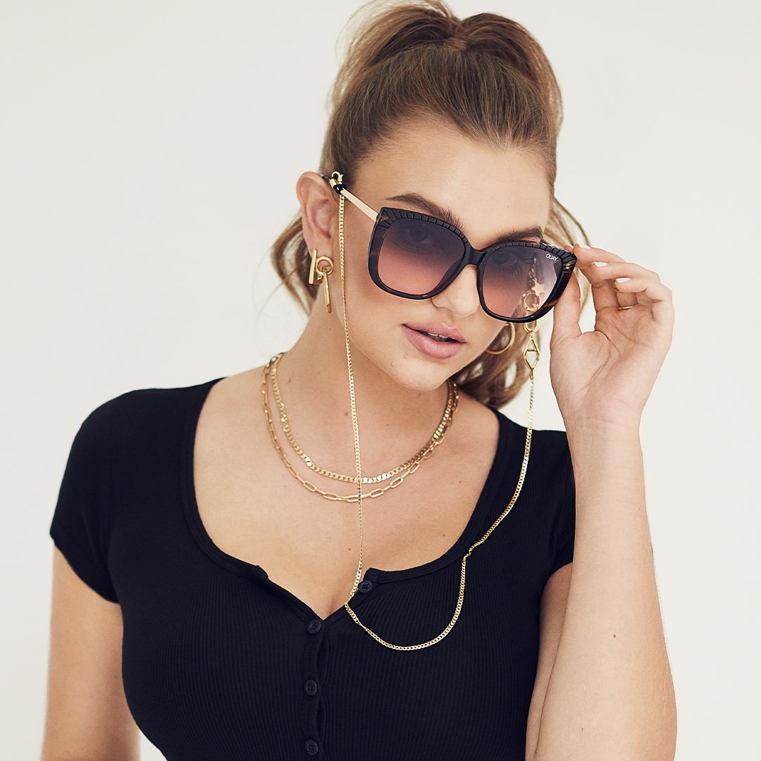 Buy Quay Australia Ever After Etched Tort/Smoke Pink Square Sunglasses instore & online at PresenceConcept.com