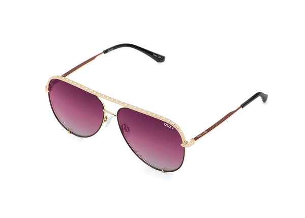 Buy Quay Australia High Key Rivet Gold/Purple Fade Aviator Sunglasses instore & online at PresenceConcept.com