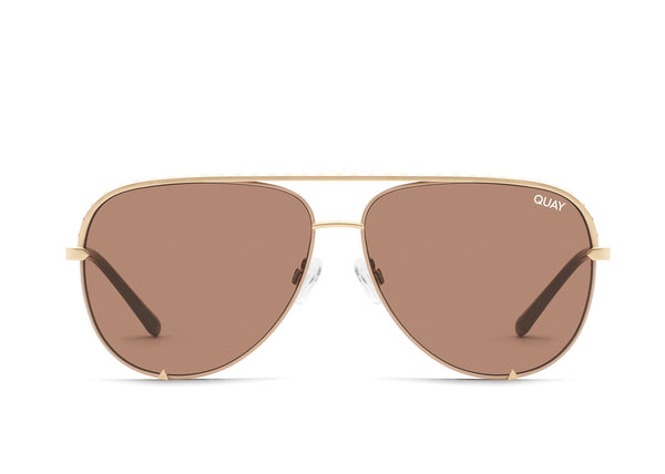 Buy Quay Australia High Key Rivet Gold/Tan Aviator Sunglasses instore & online at PresenceConcept.com
