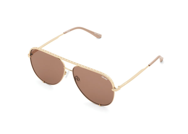 Buy Quay Australia High Key Rivet Gold/Tan Aviator Sunglasses instore & online at PresenceConcept.com