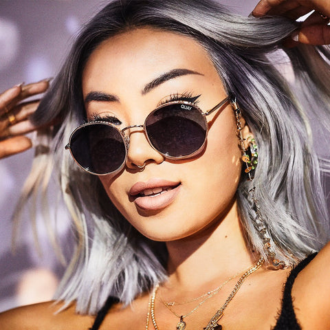 Buy Quay Australia Modstar Rhinestone Gold/Navy Round Sunglasses instore & online at PresenceConcept.com