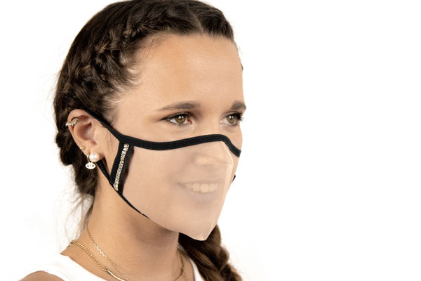  SUPERXULA Glossy - Reusable Transparent Face Mask with Glossy Black Trim & Shiny Zirconia - PresenceConcept.com