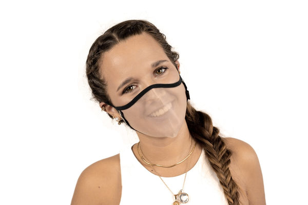  SUPERXULA Glossy - Reusable Transparent Face Mask with Glossy Black Trim & Shiny Zirconia - PresenceConcept.com