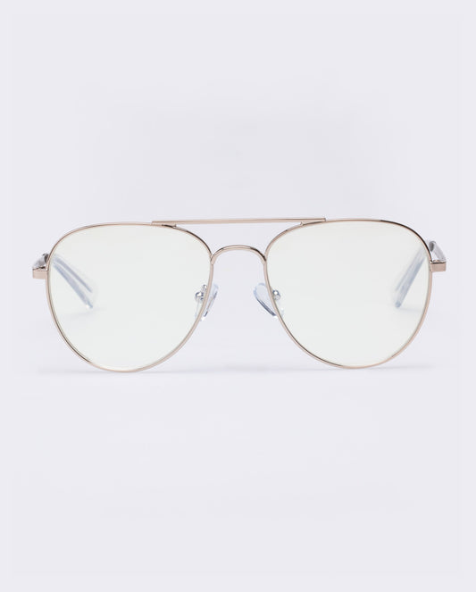 The Book Club 'Hard Crimes' Blue Light Reading Glasses - Gold / Clear | PRESENCE Paris