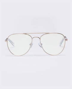 The Book Club 'Hard Crimes' Blue Light Reading Glasses - Gold / Clear | PRESENCE Paris