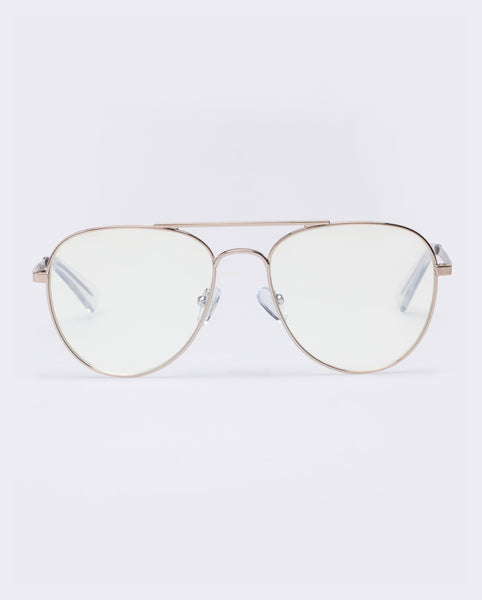 The Book Club 'Hard Crimes' Blue Light Reading Glasses - Gold / Clear | PRESENCE Paris