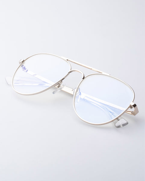 The Book Club 'Hard Crimes' Blue Light Reading Glasses - Gold / Clear | PRESENCE Paris