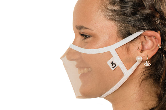  SUPERXULA Glitter - Reusable Transparent Face Mask with White Glitter Decorative Trim - PresenceConcept.com