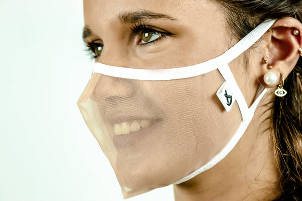  SUPERXULA Glitter - Reusable Transparent Face Mask with White Glitter Decorative Trim - PresenceConcept.com