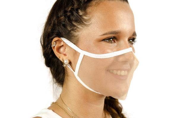  SUPERXULA Glitter - Reusable Transparent Face Mask with White Glitter Decorative Trim - PresenceConcept.com
