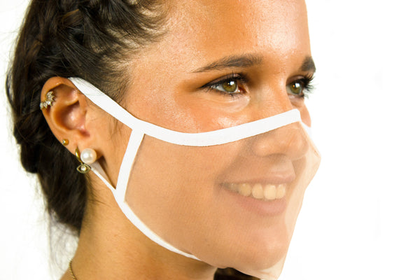  SUPERXULA Glitter - Reusable Transparent Face Mask with White Glitter Decorative Trim - PresenceConcept.com
