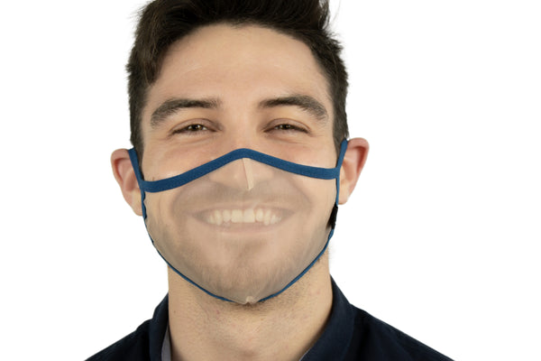  XULA Unisex Blue - Reusable Transparent Face Mask with Navy Blue Trim - PresenceConcept.com