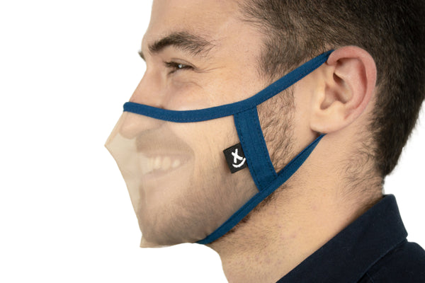  XULA Unisex Blue - Reusable Transparent Face Mask with Navy Blue Trim - PresenceConcept.com