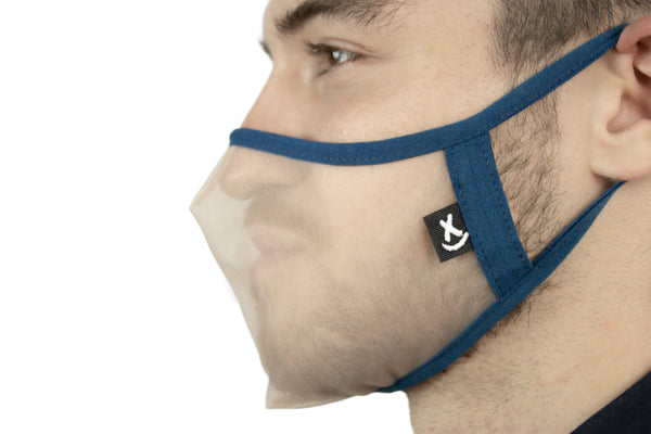  XULA Unisex Blue - Reusable Transparent Face Mask with Navy Blue Trim - PresenceConcept.com