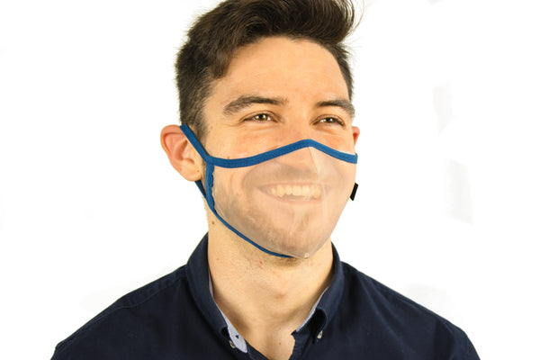  XULA Unisex Blue - Reusable Transparent Face Mask with Navy Blue Trim - PresenceConcept.com