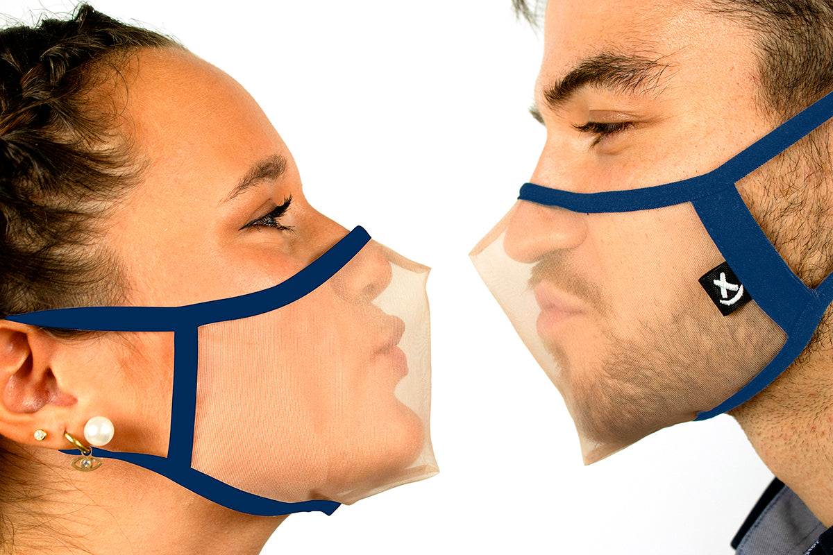 XULA Unisex Blue - Reusable Transparent Face Mask with Navy Blue Trim - PresenceConcept.com