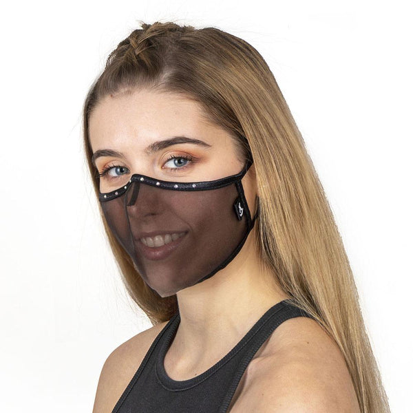 SUPERXULA GLAM BLACK - Certified Reusable Transparent Black Mask with Swarovski Crystals