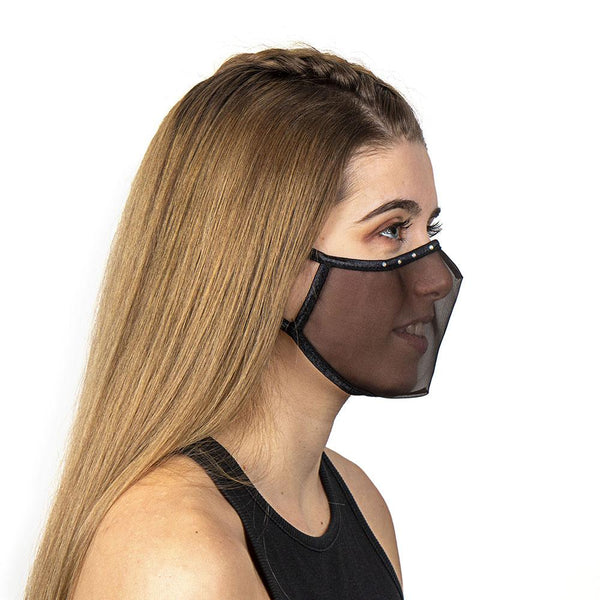 SUPERXULA GLAM BLACK - Certified Reusable Transparent Black Mask with Swarovski Crystals