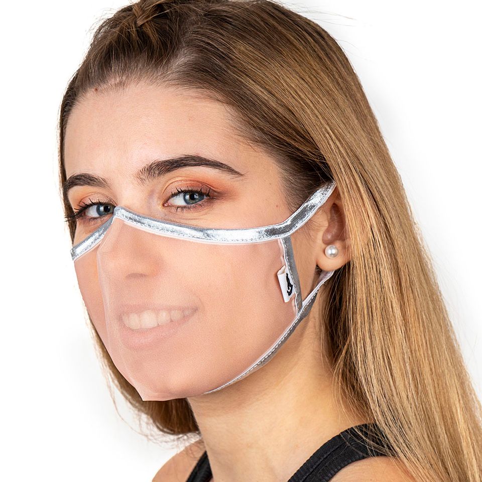 SUPERXULA Silver - Certified Transparent Reusable Face Mask with Shiny Silver Trim - PresenceConcept.com