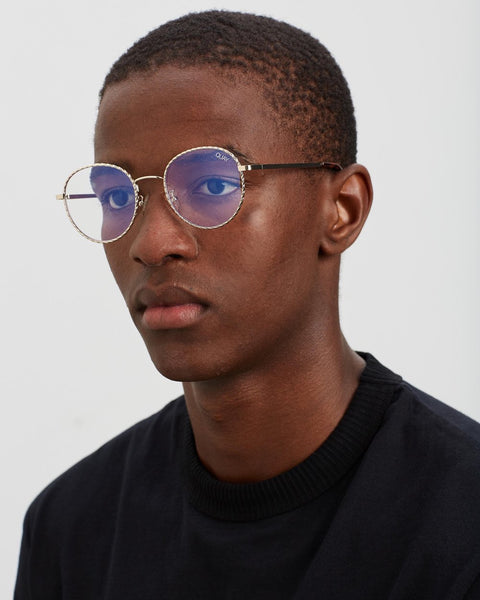 QUAY I See You gold rope/clear round blue light glasses